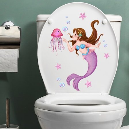 Havfrue Prinsesse Gople Toilet Vægklistermærke Badeværelse Dekoration
