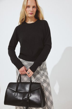 Premium Selection Knitted Cashmere Round Neck Sweater - Finstrikket trøjer - Sort - L (EU 42-44)