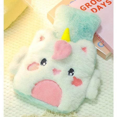 Vaaleansininen Yksisarvinen 500 ml ShengOu plyysikuumavesipullo, piirretty