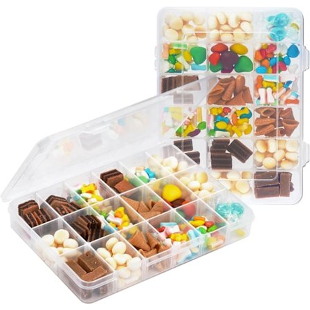 Snackboks med 18 rum, 2 stk. Snacktallerkener med låg til slik, nødder, snacks, justerbar plastikboks til smykker, klare sorteringsbokse