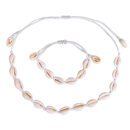 Halsband och armbandset med snäckor, naturligt snäckhalsband och armband, 2-delat sommarstrandhalsband och armbandset för kvinnor, flickor och män