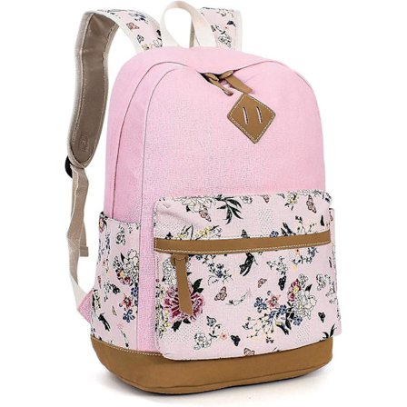 Blommig Skolryggsäck College Ryggsäck Axelväska Satchel Dagryggsäck Rosa