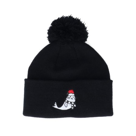Ho-Ho-Hats - Svart pom Beanie - Kids Christmas Seal Black Pom - Iconic @ Hatstore