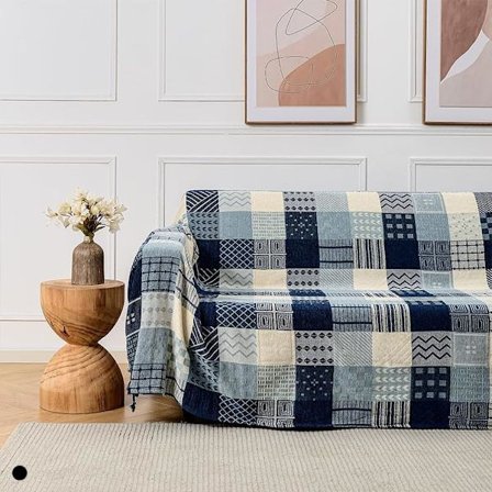 150x190cm Boheme Tribal Plaid, Vendbar Farverig Rød Blå Boho Hippie Chenille Jacquard Stof Plaidovertræk