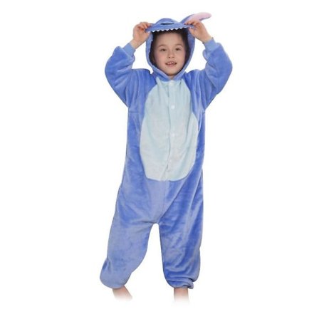 Barns Stitch Onesie Djurpyjamas, Halloween Cosplay En Delig Pyjamas Cartoon Outfits Blå 140cm