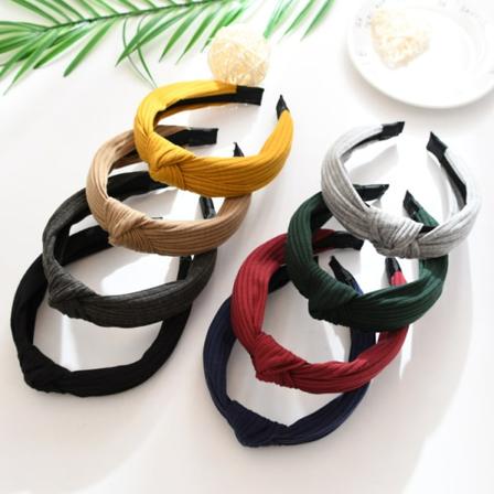 3-pakning med brede, ensfargede pannebånd for kvinner - Moteknute turban pannebånd - Elastisk hårbånd - Hårtilbehør for kvinner og jenter (marineblå, 