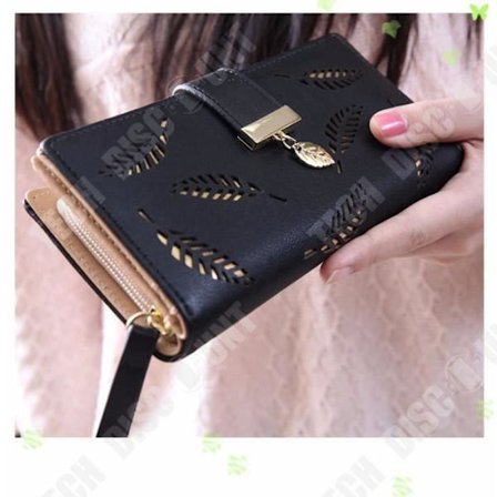 Pung - TD - Lang Dame - PU-læder - Sort - Indlagte Mønstre