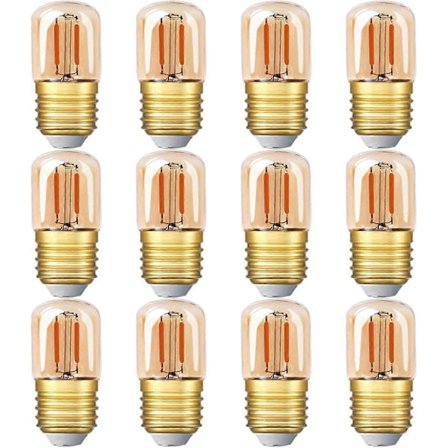 12-pakning Mini Rørformet LED-lyspære, 1W T28 Edison LED Filamentpære E27 Skrusokkel 2200K Supervarmt Hvitt Lyspære (Amber Glass) 220V [Energiklasse A