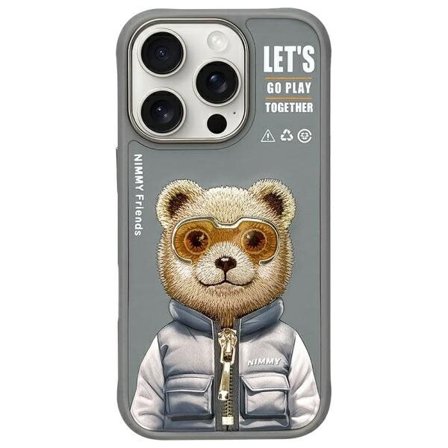 Nimmy Cool&Cute 2.0 Bear-etui for iPhone 16 Pro Max - grå