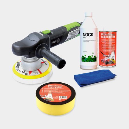 Kit di lucidatura barca con lucidatrice oscillante (con cavo) 1852-Marine Dual Action + panno in microfibra + detergente + polish per barca + tampone 