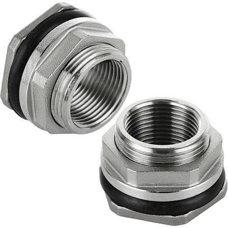 2 stk. 1-tommers skottgjennomføring, 304 rustfritt stål innvendig dobbelgjenget skottgjennomføring Vanntank Con