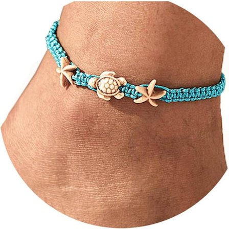 Boho Fotlänkar Armband Blå Sköldpadda Sjöstjärna Fotlänk Snöre Armband Sommar Strand Vattentäta Barfota Sandaler Fotsmycken för