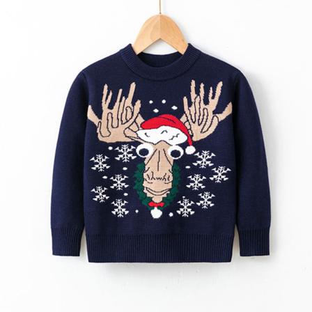 Kids Christmas Älg Print Varm Stickad Tröja Crew Neck Pullover
