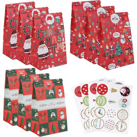 24 x Presentpåsar Julklappspåsar i papper med klistermärken Adventspåsar för julklappar Adventskalender för fyllning