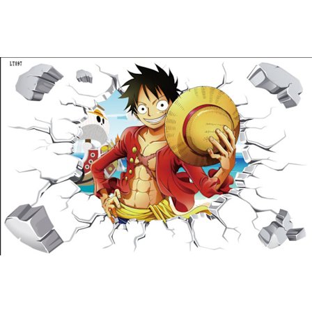 Tegneserie-veggklistremerke for barnerom, hjemmeinnredning, One Piece 3D-visning veggmaleri, barneveggdekal, anime-plakat 60*90cm