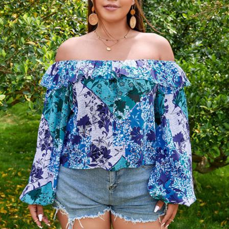 T-shirt Med Blommönster För Damer, Off Shoulder Print