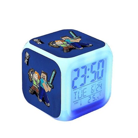 Minecraft Game Surrounding Colorful Square Night Light Bedside Alarm Clock Birthday Gift Style B