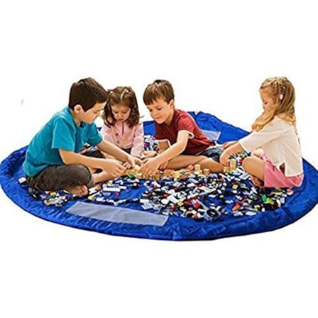 Legetøjsopbevaringspose, Legetæppe til børn, Stor rydde-pose, Foldbart baby-børnetæppe, Bærbar legetøjsorganisator til børn, Pose med snøre 60 tommer 