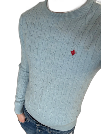 Ljusblå kabelstickad Morris tröja