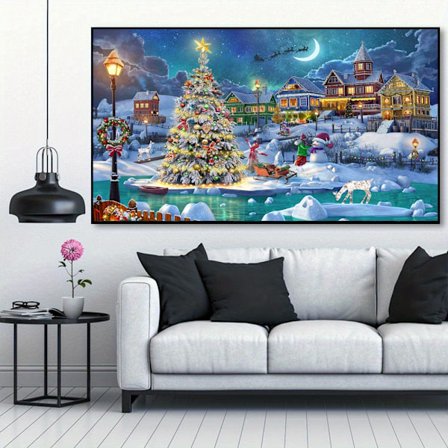 5D DIY Kunstige Diamant Sæt til Voksne Begyndere, Jul Snelandskab Mønster Diamant Kunst til Hjem Vægdækning og Gave 70x40cm