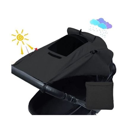 Solskjerm for barnevogn, solskjerm for barnevogn, solseil for barnevogn, med opprullbar nettingvindu (svart)