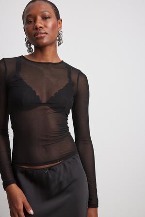 NA-KD Top en filet avec col arrondi - Collection de soirée - Noir - Small