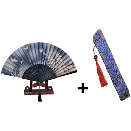 Vifte - Sommerfugler med blomster [M6] med etui - Lyseblå [Blå]