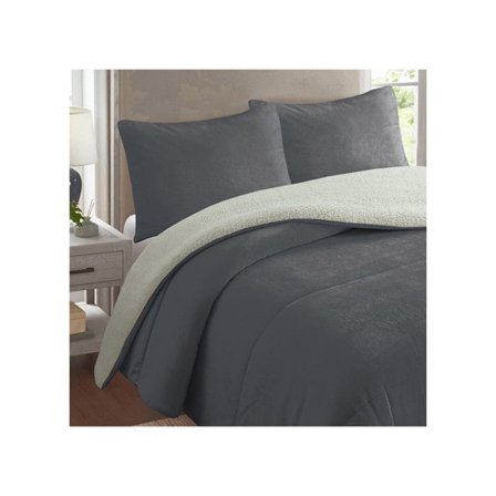 Polarfleece mikrofiber dubbad sherpa 240x260 cm BIKULÖR grå, av Soleil d'ocre