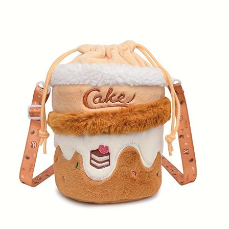 Söt Plysch Tårtformad Kawaii Crossbody Väska för & - Mjuk Fluffig Handväska med Körsbär & Muffin Tofsar, Dragsko Stängning