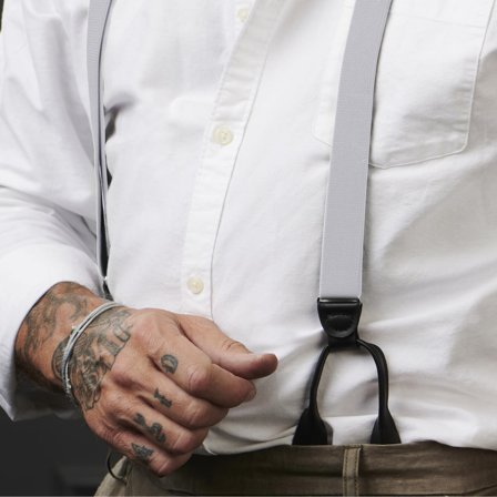 Bretelle sottili grigio chiaro con asole per bottoni per uomini - Bretelle per bottoni