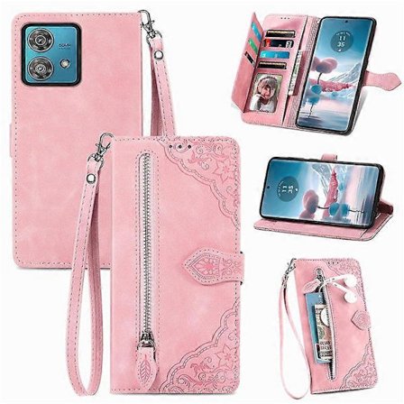 Kompatibel til Motorola Edge 40 Neo 5G Etui Lynlås Pung Læder Telefon Cover Blomster Præget