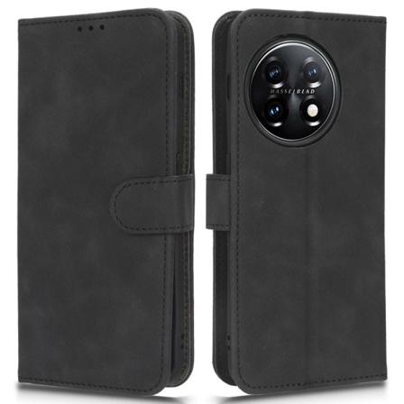 SKALO OnePlus 11 5G Matt PU-Läder Plånboksfodral - Svart Svart