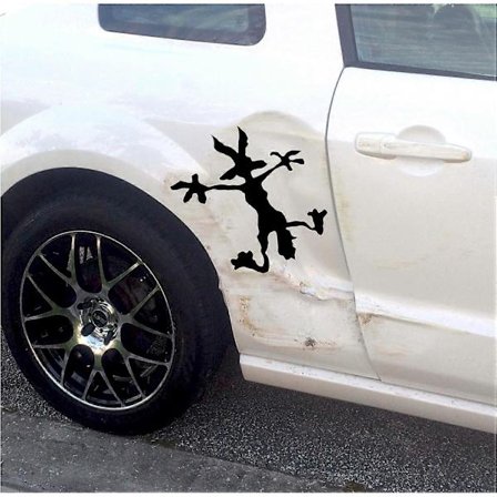 SZTXJ 5-pack occasionprints Vinyl Buckla Fix Wile E Coyote Vinyl Hit Dekal Bilar Lastbil Fönster Klistermärke Splat Wiley bil Plåster Färg eller 