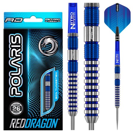 Red Dragon Polaris Darts 22-26g Steel Tip - Blue/Silver Tungsten Barrel, Pro Micro Grip, Nitro Tech, Ionic Flights