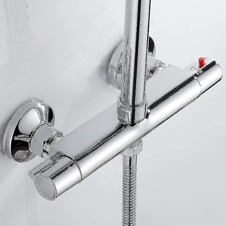 Termostatisk Duschblandare 2 Utlopp Hög och Låg Krommässing Anti-brännskada Blandare Kran för Badrum Badkar