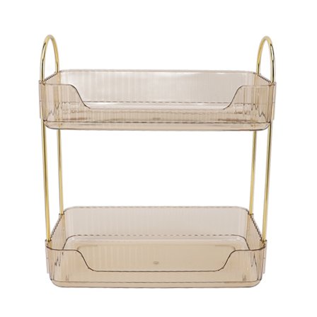 Rektangulär kosmetikorganisatör i guld, för skrivbord, hem, badrum, hylla, skrivbordsförvaring, 2 lager