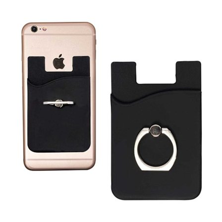 Universal kortholder med ring for mobiltelefon svart