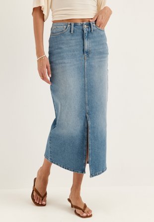 BUBBLEROOM - Denim Midi Skirt - Medium blue