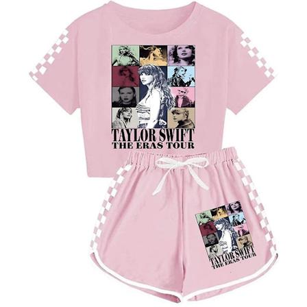 7-14-vuotiaiden tyttöjen Taylor Swift The Eras Tour -kesän rento T-paita ja shortsit -setti pyjama loungewear -asu urheiluasu vaatteet-WELLNGS Pink 11