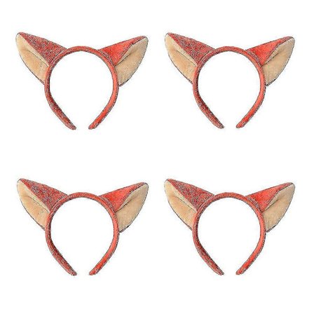 4 stk. Pige Plysdyr Øre Hårbøjle Rød Ræveører Hovedbøjle Cosplay Hovedbeklædning Julehårbøjler Børn[D]