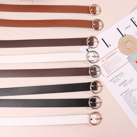 1Pc 100CM Leather Belt Fashion Waist Belt Metal Circle Buckle Waistband Pants Decorative Belt Women Clothing Causal Alloy Buckle