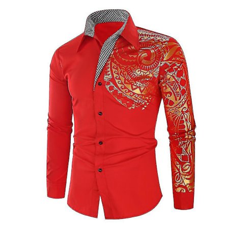 Herr guld långärmad skjorta med vänster print