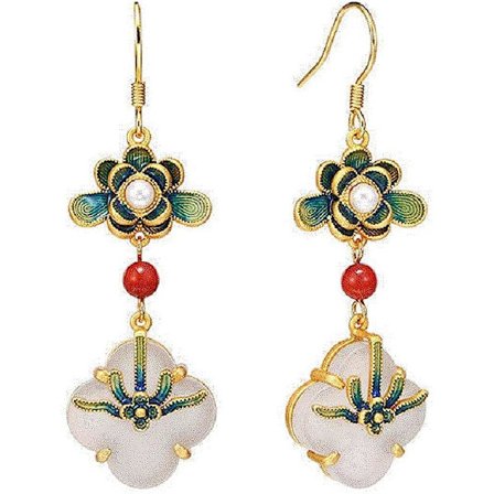 Ørepynt/halskjede for kvinner med malt emalje lotus og frynser