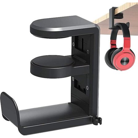 Headset Holder - Headset Krog - Hovedtelefon Hænger - Headset Stand - Hovedtelefonholder til Under Bord - Hovedtelefon Hænger Med Justerbar & 