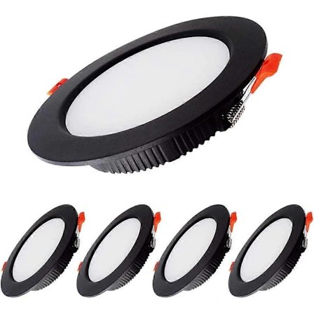 7W LED Downlight Dimbar Svart 230V 5 Stk, 700LM = 70W, IP44, Kaldhvit 6000K, Utskjæring 80-90mm-Perfekt