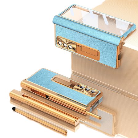 Til Samsung Galaxy Z Fold 3 Magnetisk Etui 4-i-1 Hængsel S Pen Holder Luksus Læder Cover med Pen, Fuld Beskyttelse