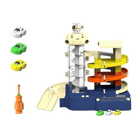 Racebane for gutter i alderen 4-7 år, syvetasjes bilrampe lekesett med heis, lekebilgarasje med 7 biler[D]