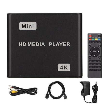 Mediaspiller for hjemmeunderholdning, 4K Full HD-utgang H.265-dekoding USB-støtte SD-kort Kompatibel med fjernkontroll, HDMI AV Optisk