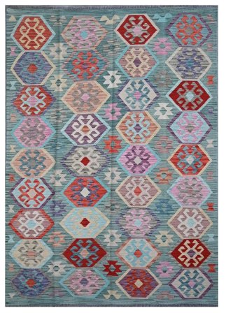 Kelim Afghan Old Style Vloerkleed Oosters Donkergrijs/Donkerrood (Wol, Afghanistan)