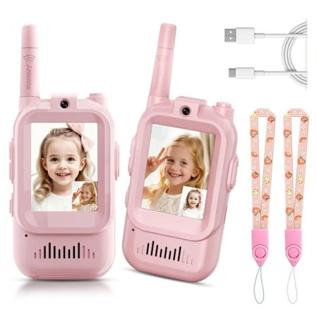 Video Walkie Talkies for barn, håndholdt 2-pakning oppladbar videointercom, walkietalkies for barn, innendørs og utendørs leker for familiespill, 